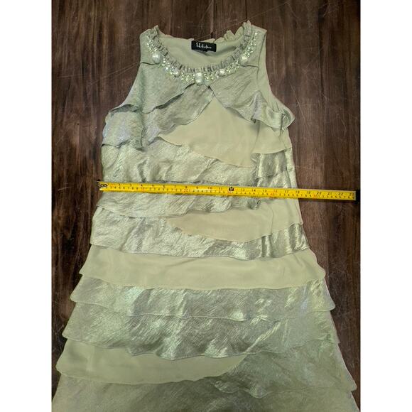 S.L. Fashion Green Layered Dress, RUFFLES, LAYERS, Silky, Sheer, Size L,Fairy - Picture 8 of 12